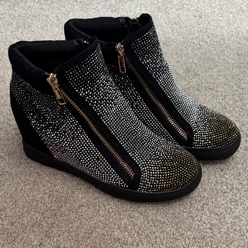 INC “Dollie” silver/gold ombre rhinestone wedge sneakers